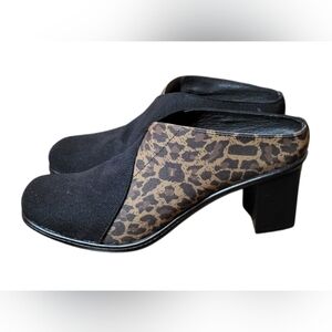 Vivanz Black & Leopard Print Block Heel Slip On Mules Size 9